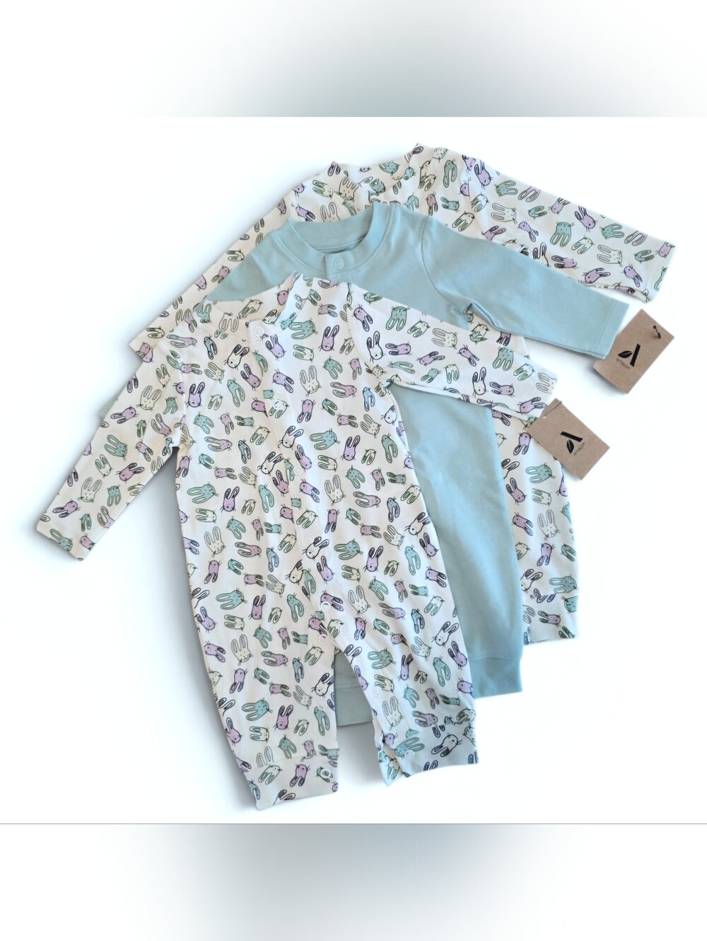 (3) NWT Amazon Aware Unisex Babies' Organic Cotton Footless Bodysuit Onesies 3M